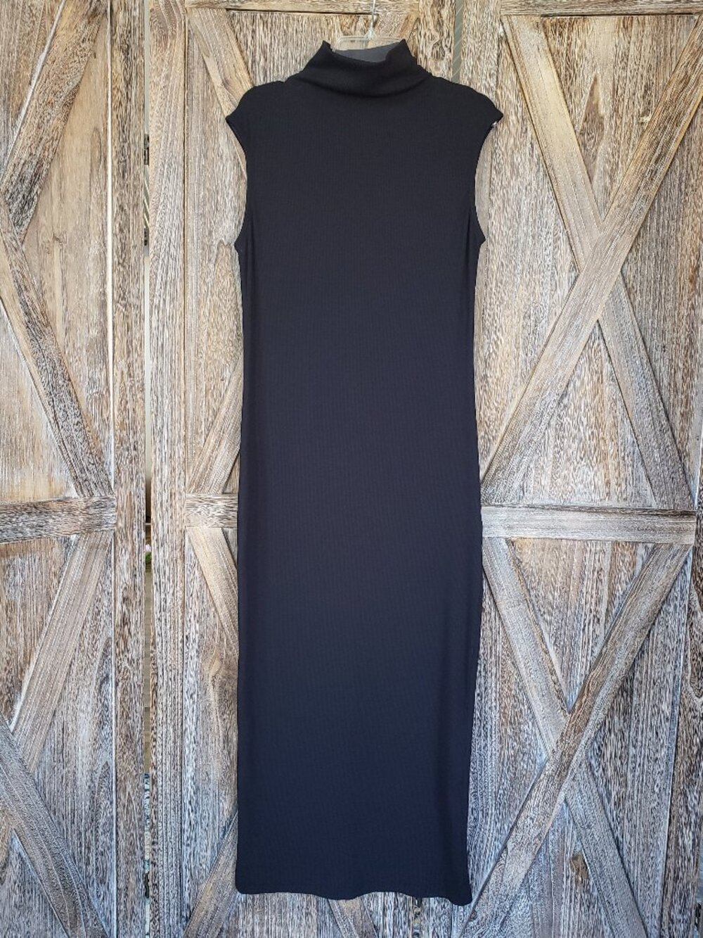 Edit Jason Wu Ribbed Knit Maxi Dress Sz M Black Sleeveless Mock Neck Pima Cotton